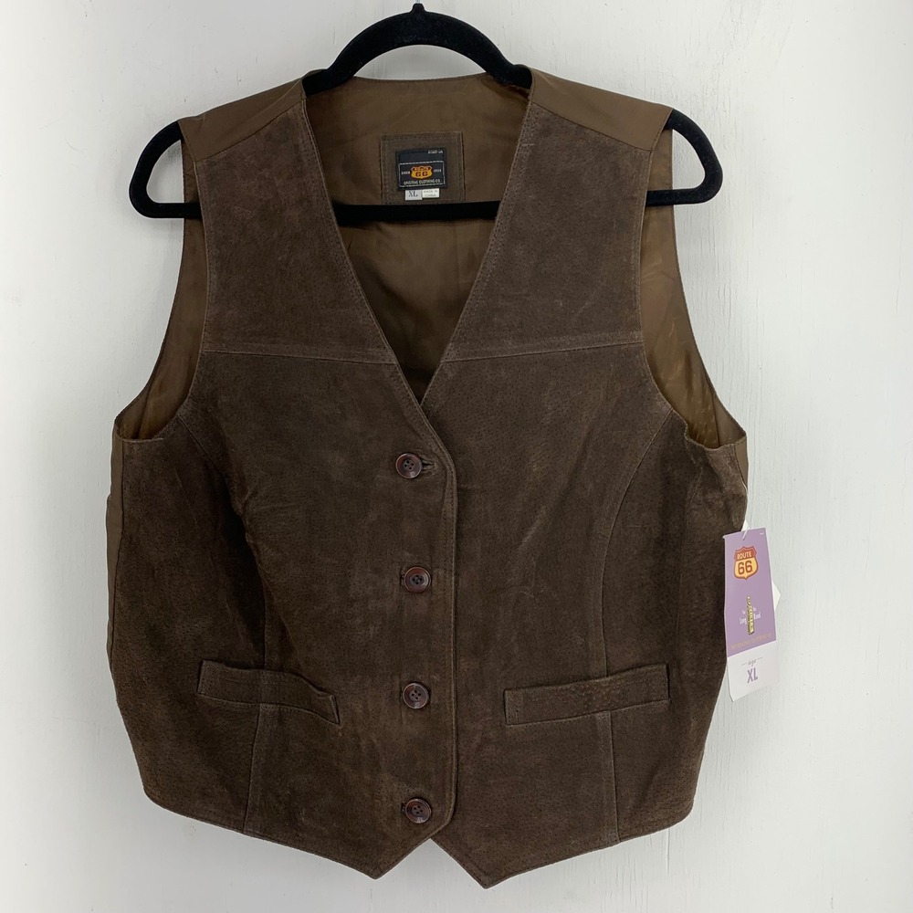 Vtg Route 66‎ Brown Leather Western Boho Cowgirl Vest Women XL NWT Indie Grunge